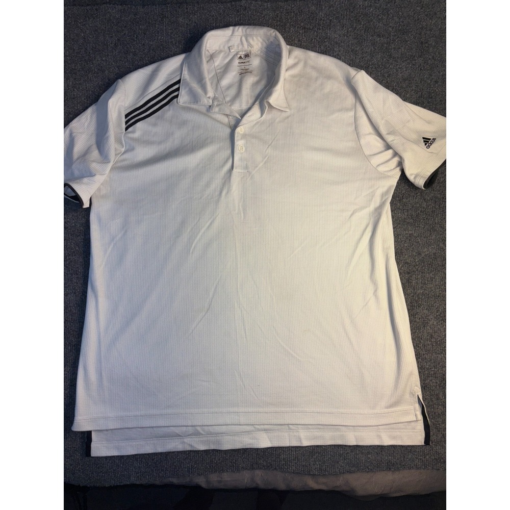 adidas Polo‎ Shirt Mens L White Climalite Performance High Low Slit Short Sleeve